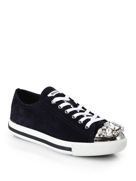 miu miu swarovski crystal cap-toe suede sneakers|Miu Miu Sneakers for Women .